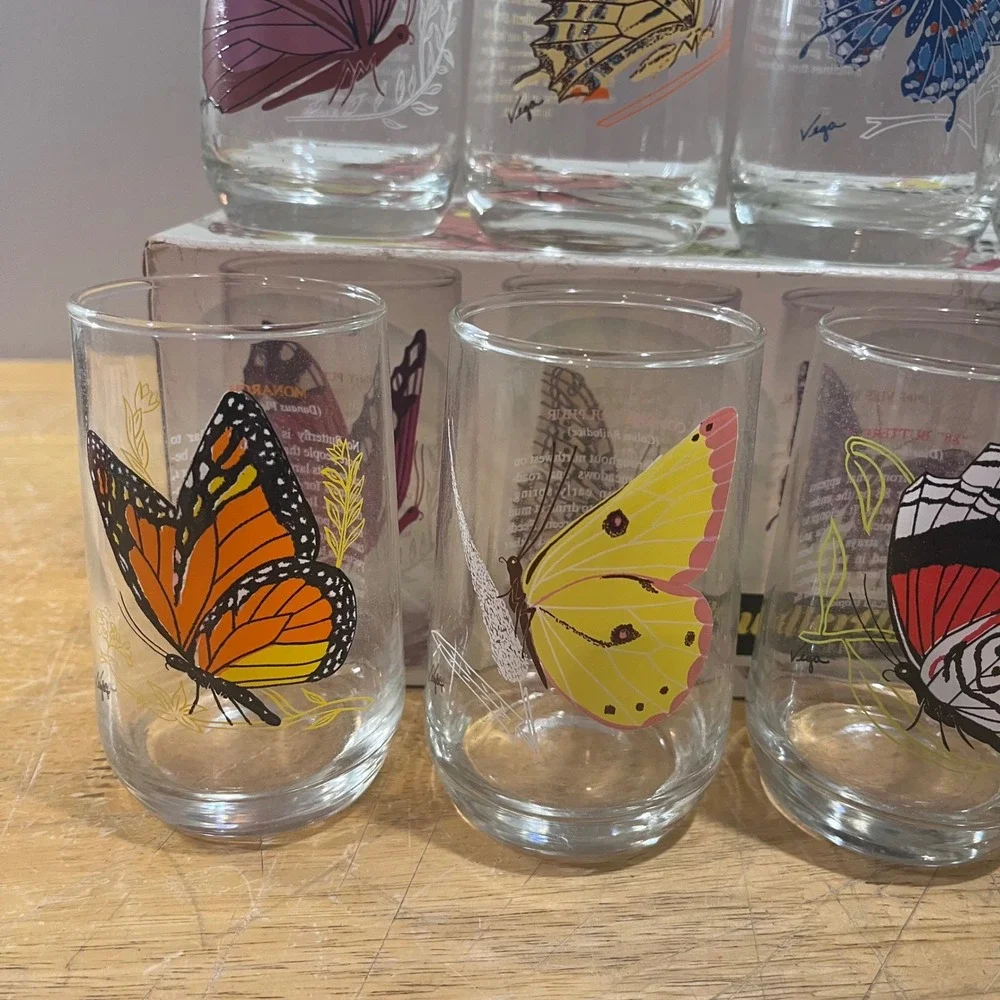 Vtg Brockway‎ Glass Butterfly Series Vega Beverage Glasses Set of 8 MCM 12oz